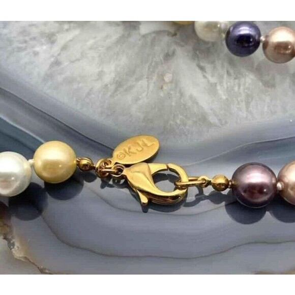 KJL Signed KENNETH JAY LANE Long MultiColor Pastel Lg Faux Pearl Beaded Necklace - Picture 5 of 6